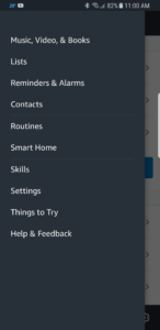 Alexa App Main Menu