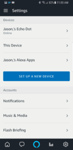Alexa App Settings Menu